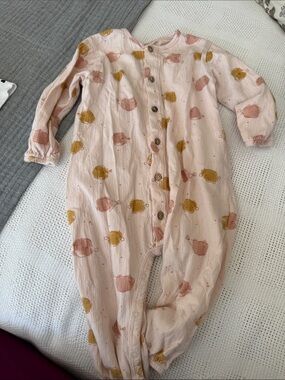 Baby Pink Muslin One-Piece with Mustard Dot Print